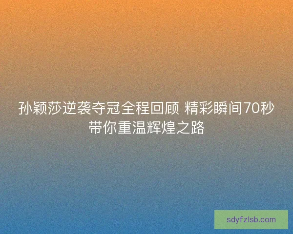孙颖莎逆袭夺冠全程回顾 精彩瞬间70秒带你重温辉煌之路