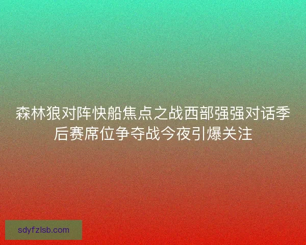 森林狼对阵快船焦点之战西部强强对话季后赛席位争夺战今夜引爆关注